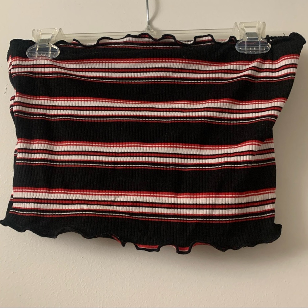 Striped Print Ribbed Knit Crop Tube Top